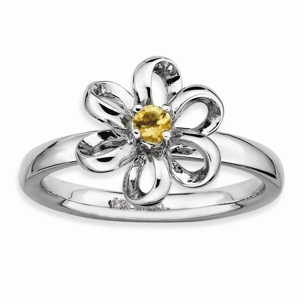 Sterling Silver Polished Citrine Flower Ring