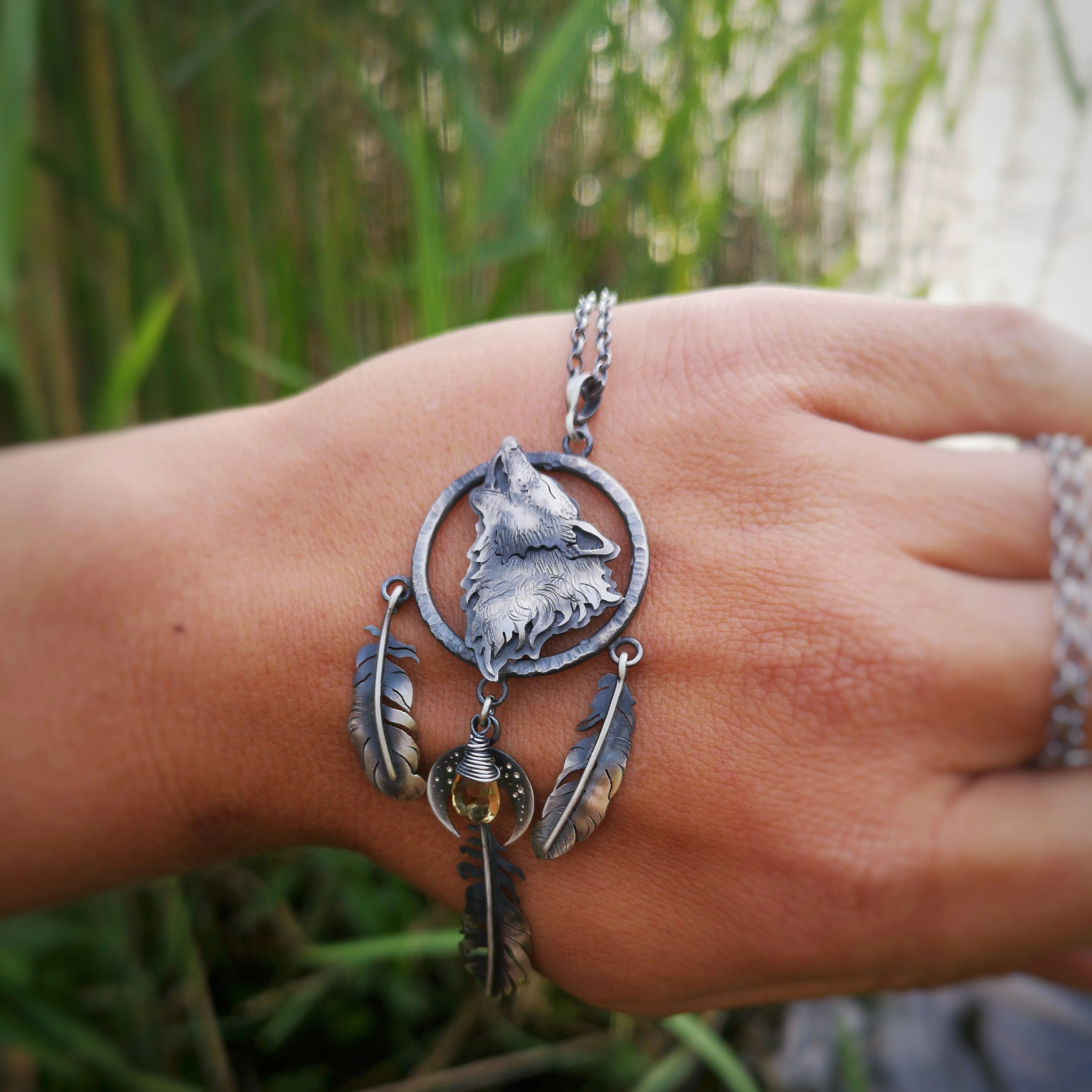 The Wolf Dreamcatcher Necklace - Citrine