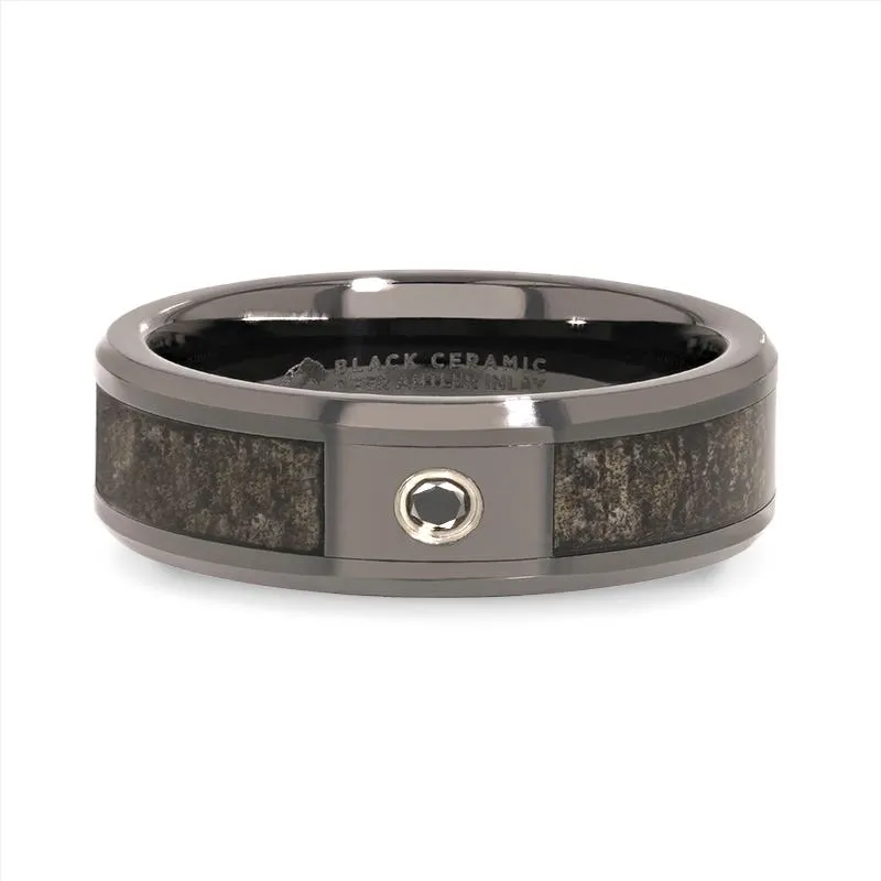 Thorsten MONTANA Black Ceramic Ombre Deer Antler Inlay Polished Beveled Edges with Black Diamond - 8mm