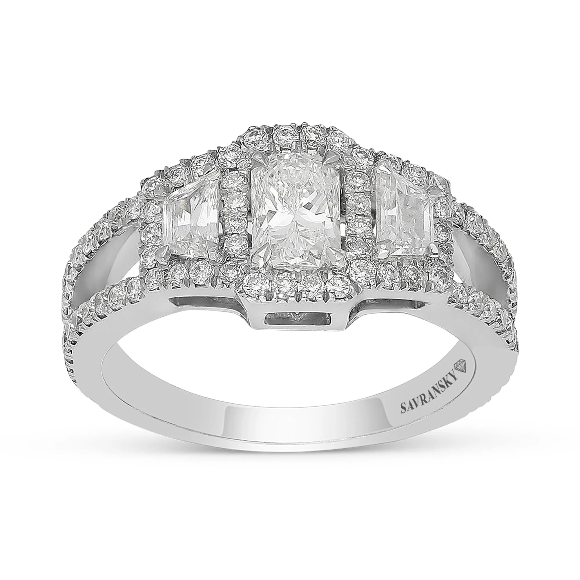 Three Stone Radiant Cut Split Shank Engagement Ring