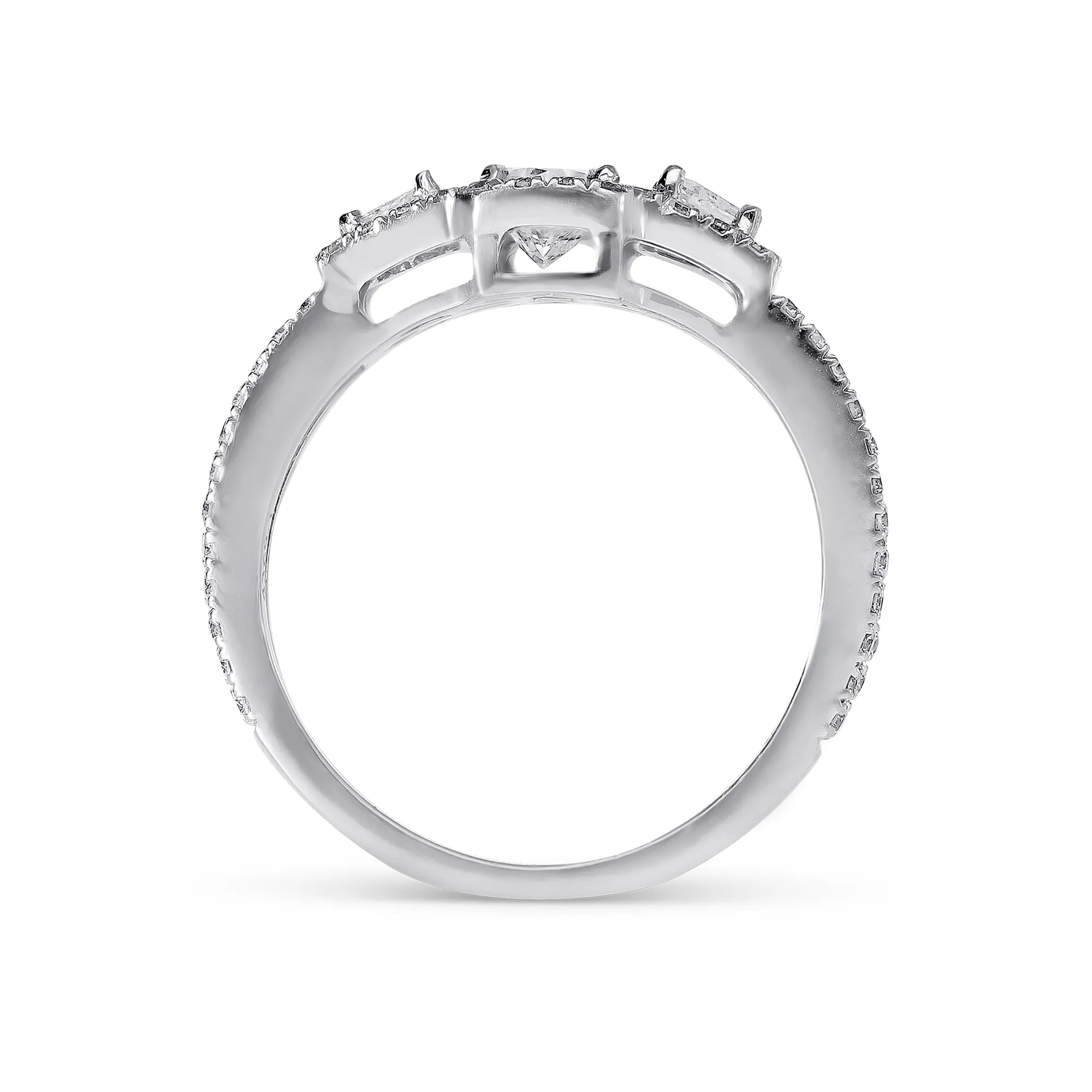Three Stone Radiant Cut Split Shank Engagement Ring