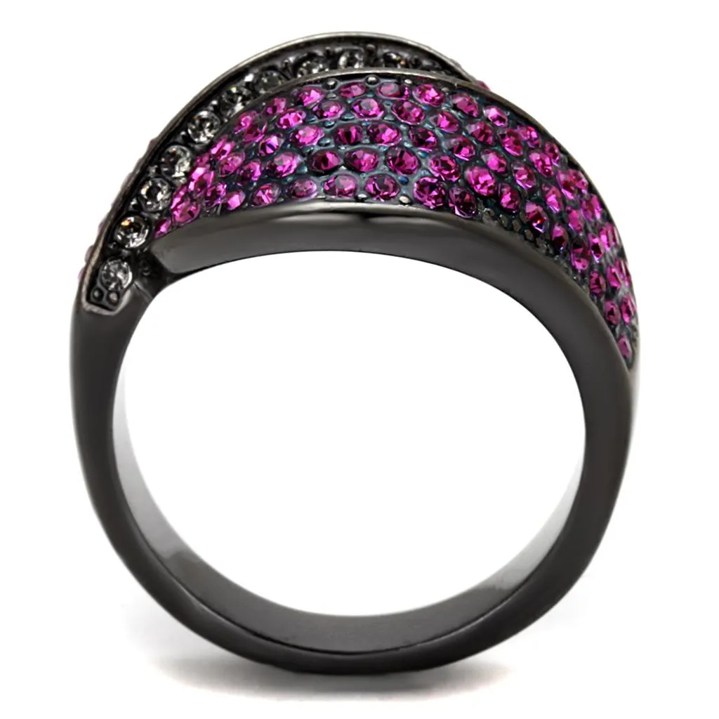 TK1303LJ IP Light Black  (IP Gun) Stainless Steel Ring with Top Grade Crystal in Light Peach