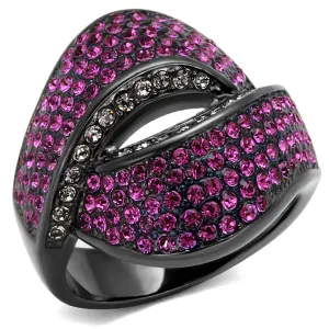 TK1303LJ IP Light Black  (IP Gun) Stainless Steel Ring with Top Grade Crystal in Light Peach