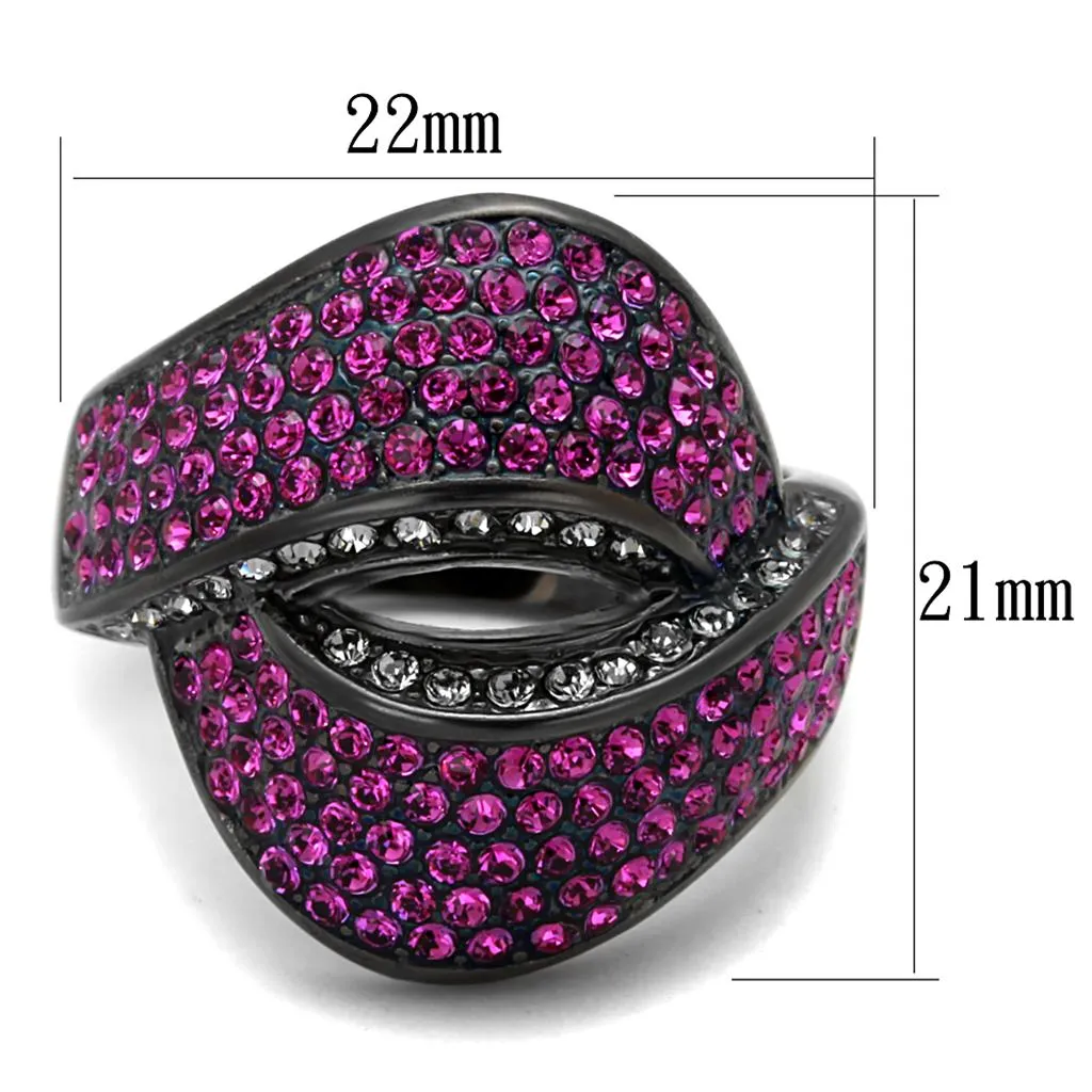 TK1303LJ IP Light Black  (IP Gun) Stainless Steel Ring with Top Grade Crystal in Light Peach