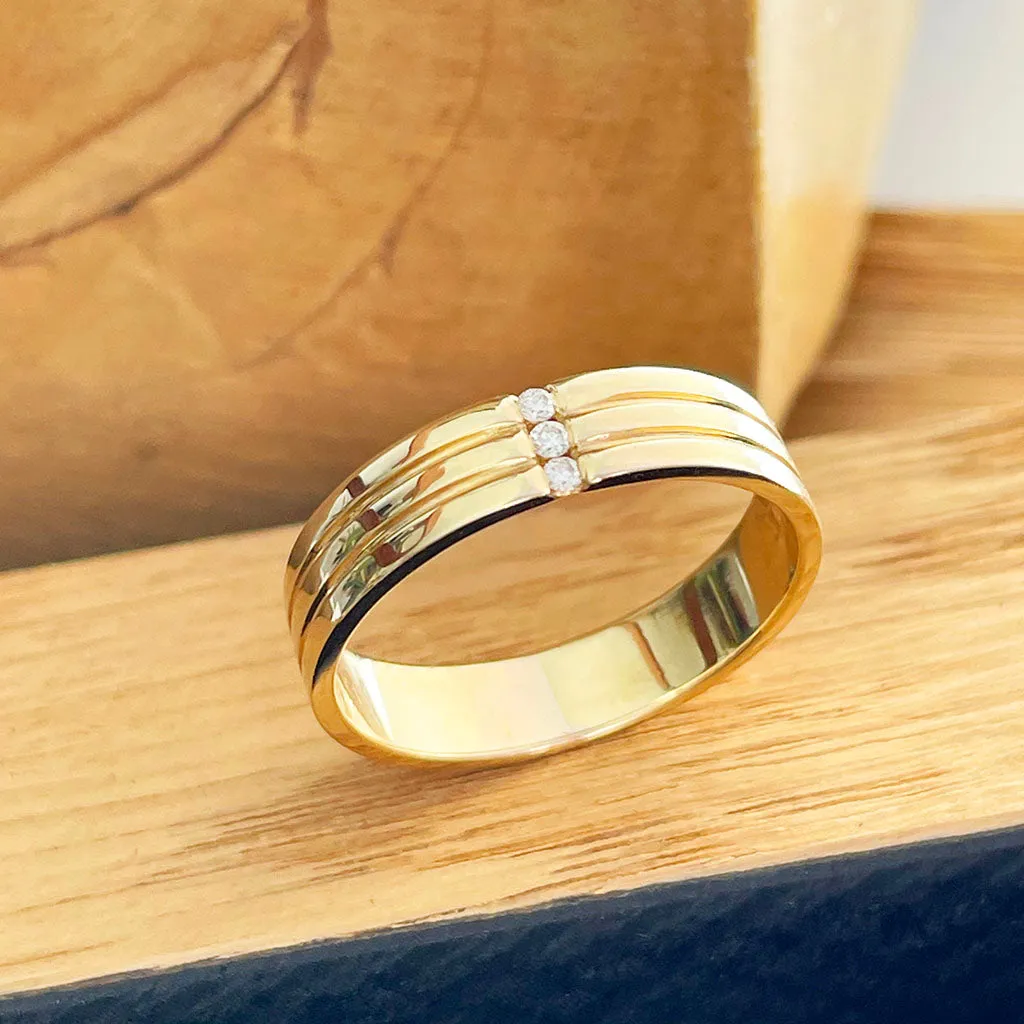 Triple Groove Trilogy Diamond Yellow Gold Band