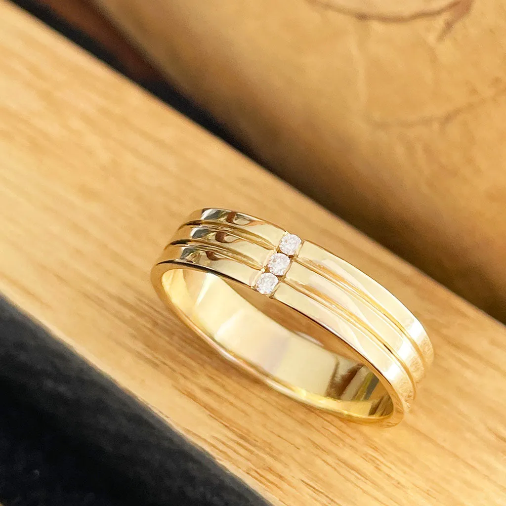 Triple Groove Trilogy Diamond Yellow Gold Band