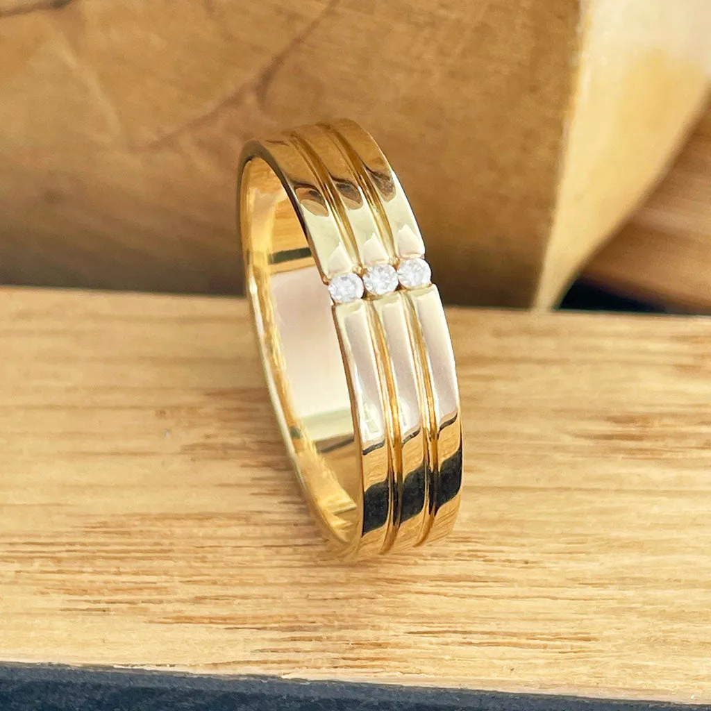 Triple Groove Trilogy Diamond Yellow Gold Band