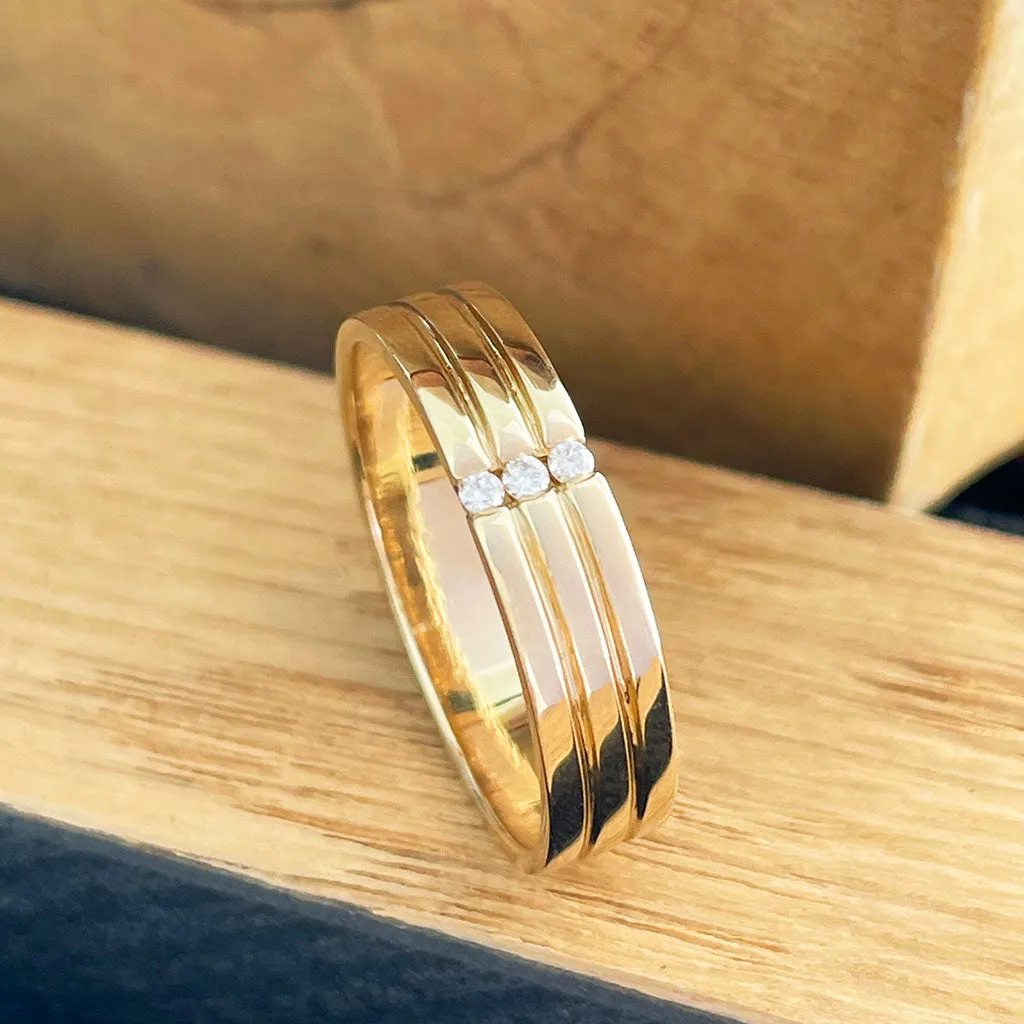 Triple Groove Trilogy Diamond Yellow Gold Band