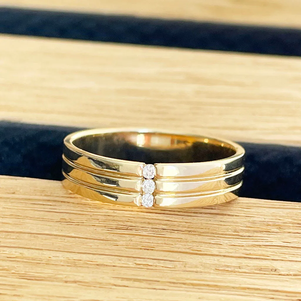 Triple Groove Trilogy Diamond Yellow Gold Band