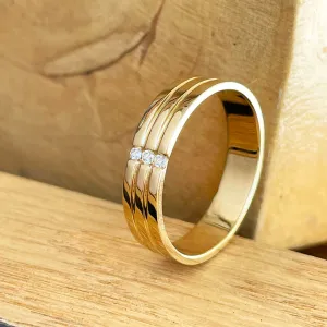 Triple Groove Trilogy Diamond Yellow Gold Band