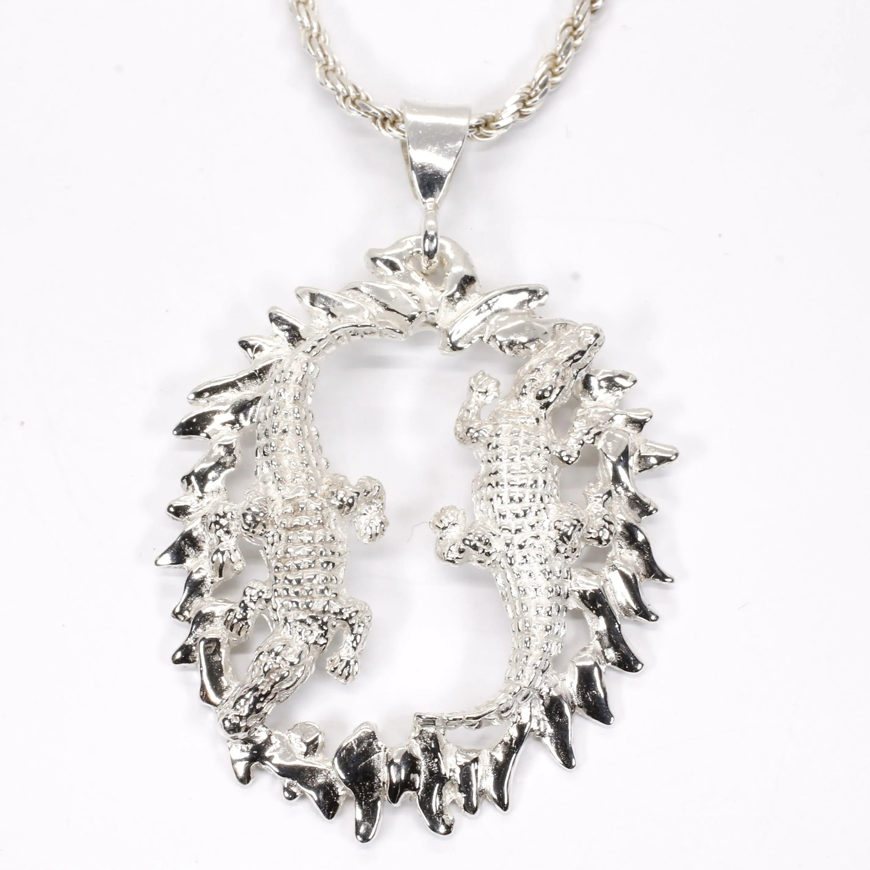 Two Alligators Necklace in 925 Sterling Silver for man or woman