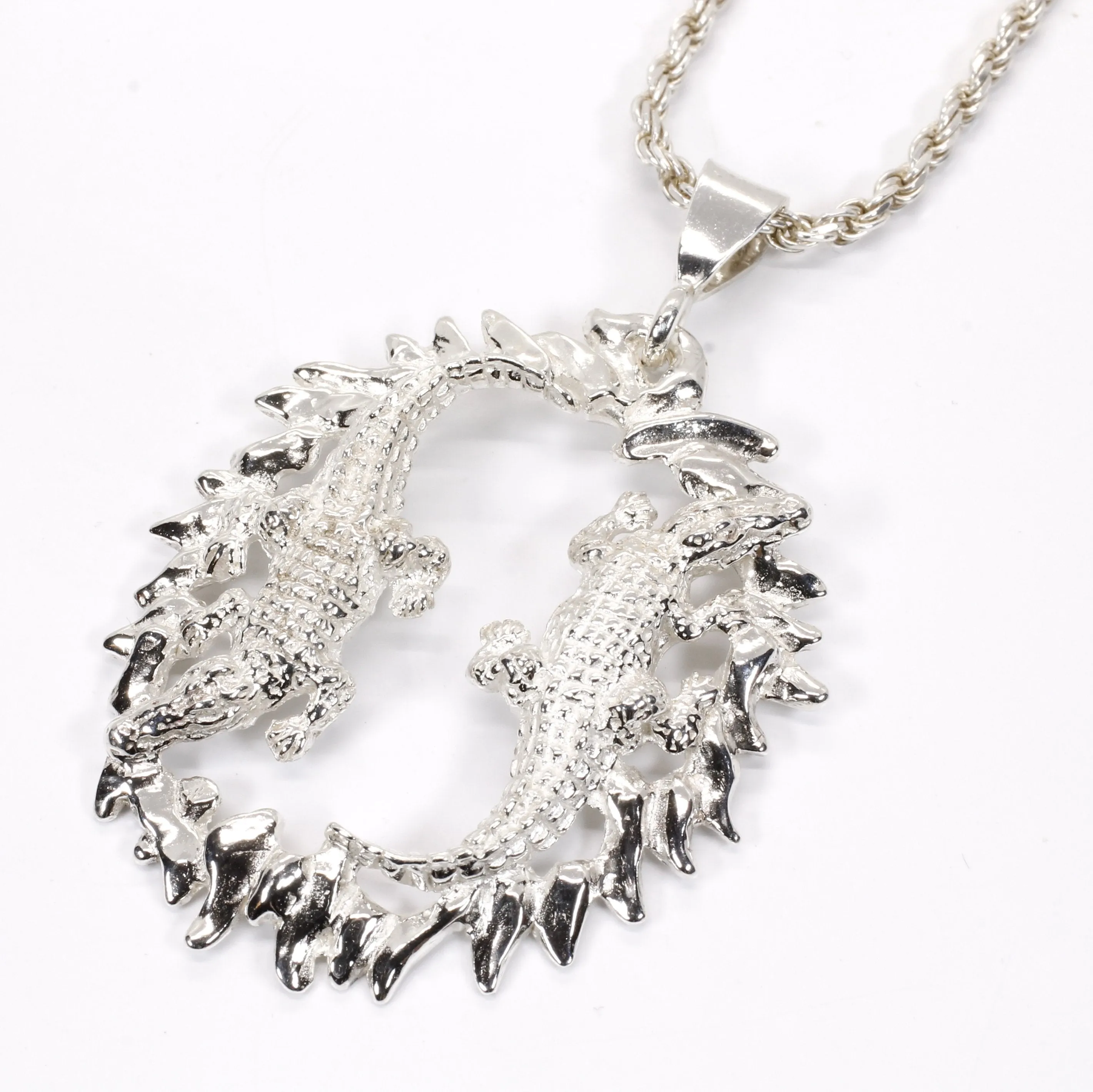Two Alligators Necklace in 925 Sterling Silver for man or woman
