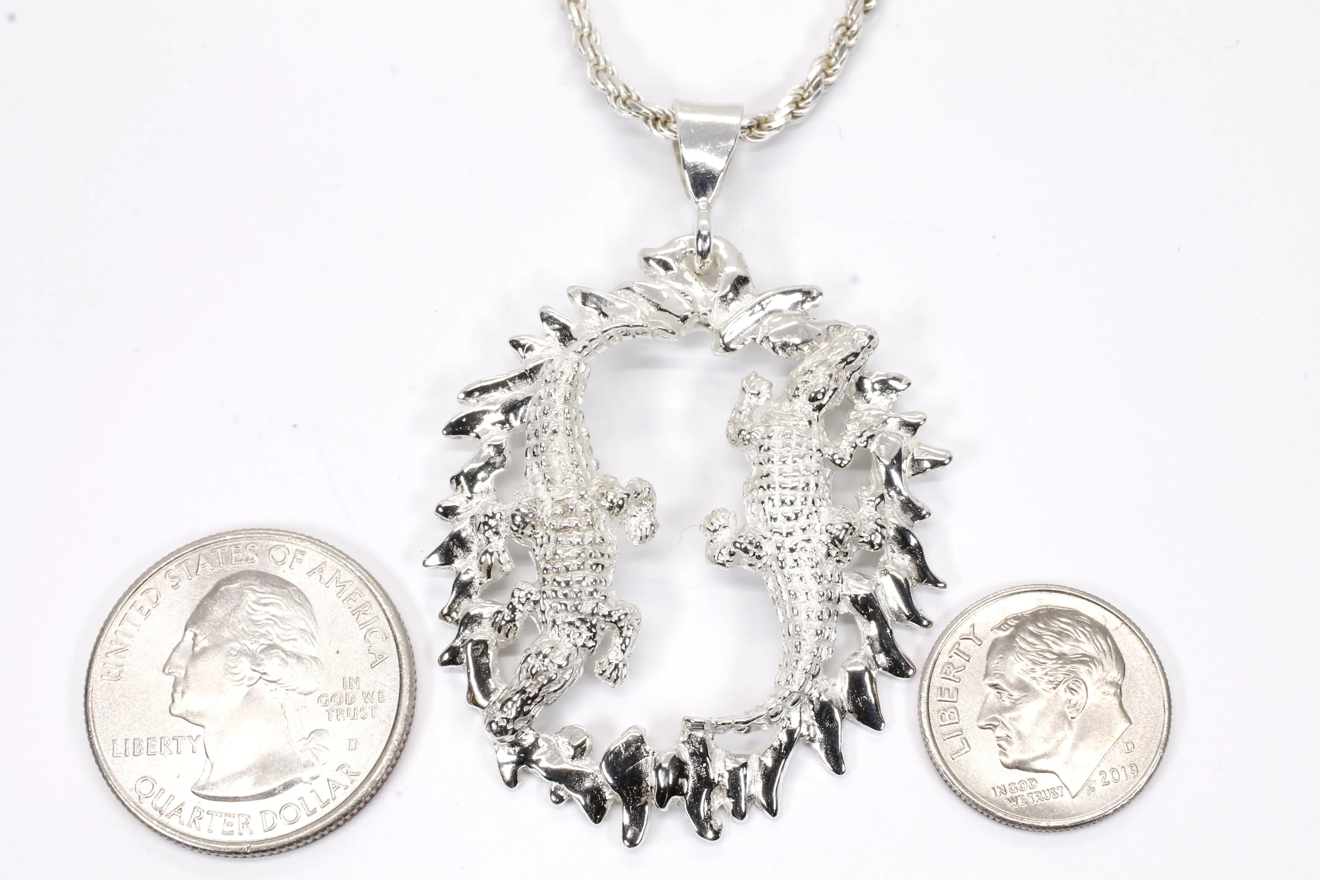 Two Alligators Necklace in 925 Sterling Silver for man or woman