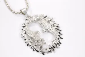 Two Alligators Necklace in 925 Sterling Silver for man or woman