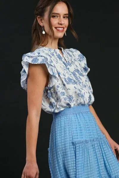 Umgee Two Tone Boxy Cut Floral Print