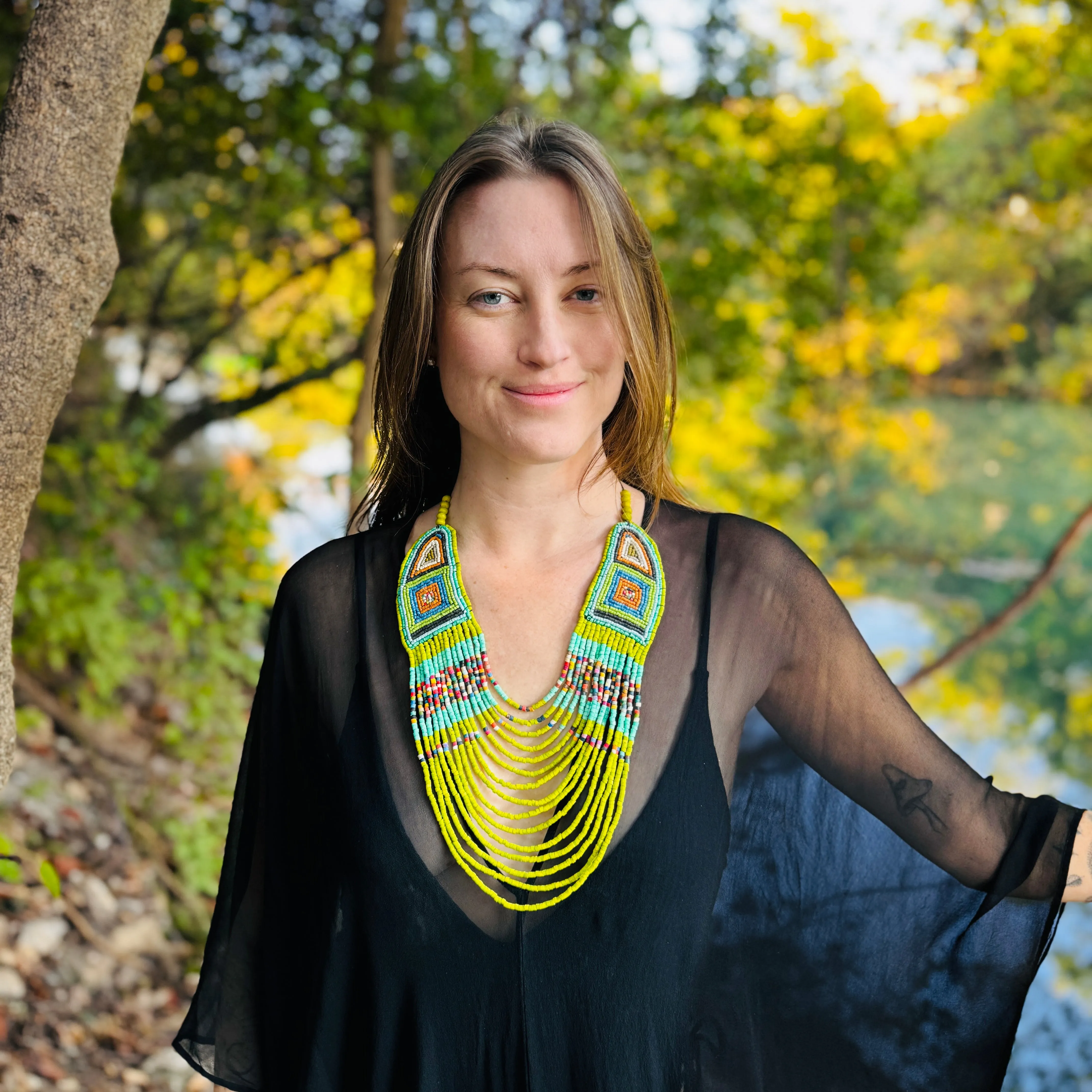 Unique Necklace with Bead Embroidery, Adjustable