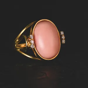 Vintage Coral & Diamond Space Age Ring