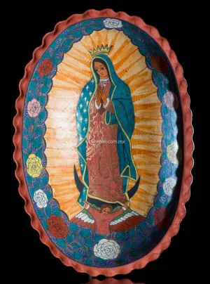 Virgin of Guadalupe Burnished Clay Medallion for Wall Hanging