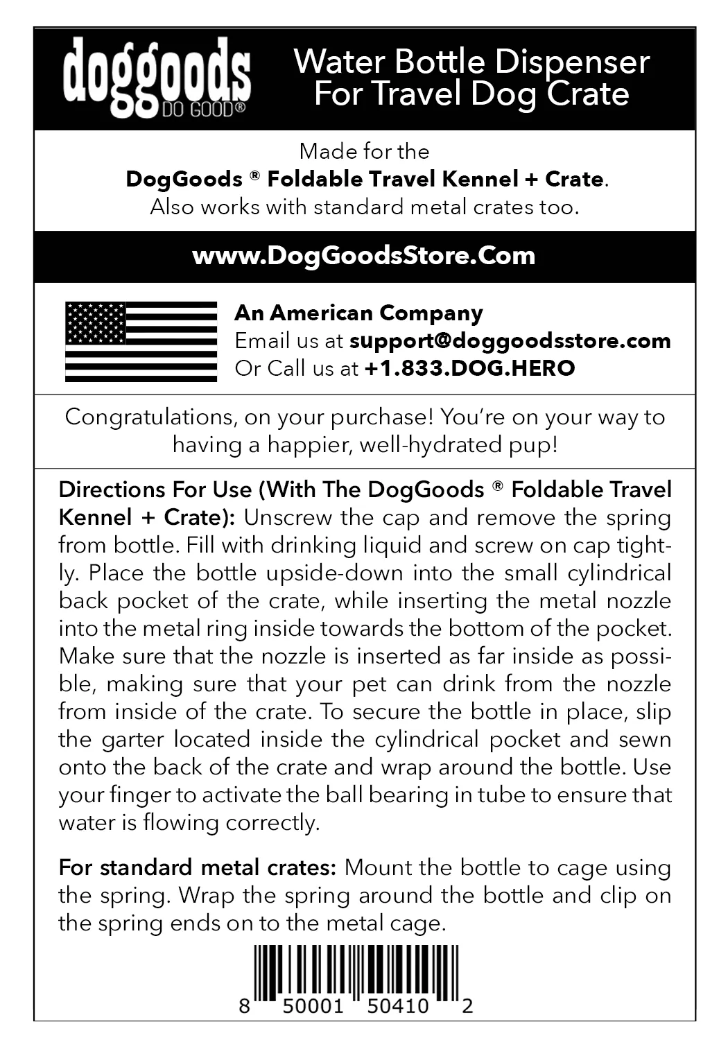 Water Bottle Dispenser For The Foldable Travel Dog Crate By DogGoods ™