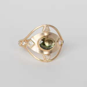WATERMELON TOURMALINE & SQUARE DIAMONDS EYE RING