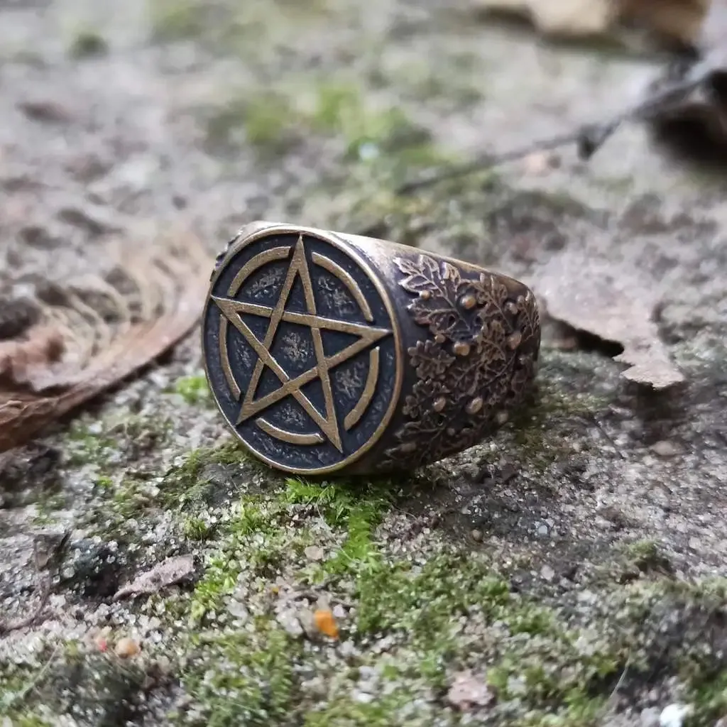 Wiccan pentacle ring from bronze