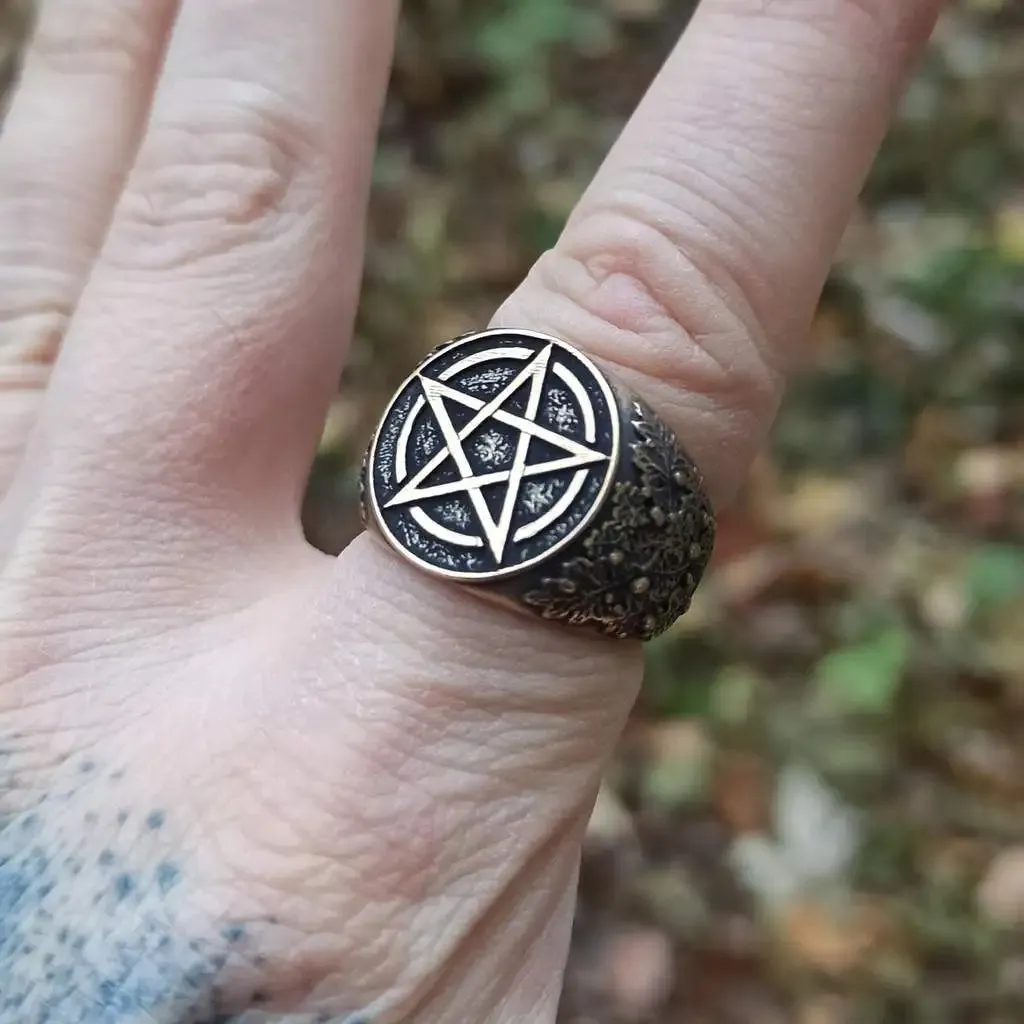 Wiccan pentacle ring from bronze