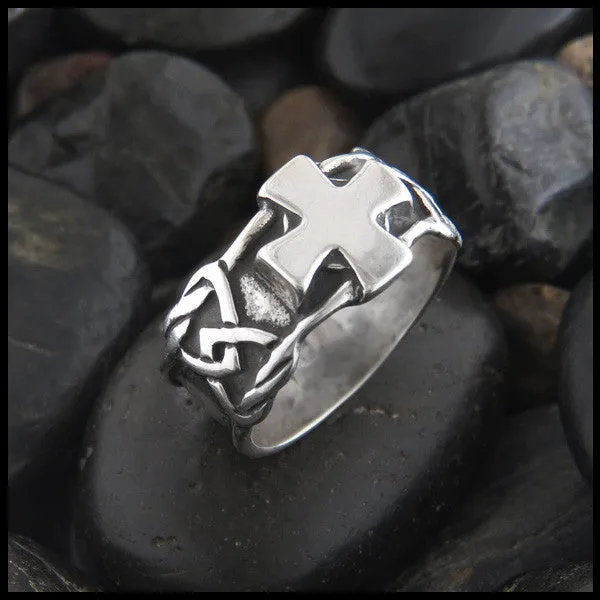 Wide Celtic Cross Ring in Silver