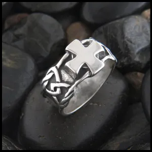 Wide Celtic Cross Ring in Silver