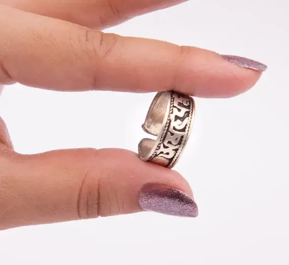 Women Finger Ring Silver Plated Om Mani Padme Hum Adjustable Finger Ring