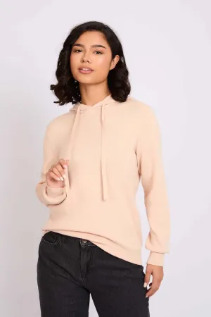 Women Pullover Flat Knit Hoodie Beige