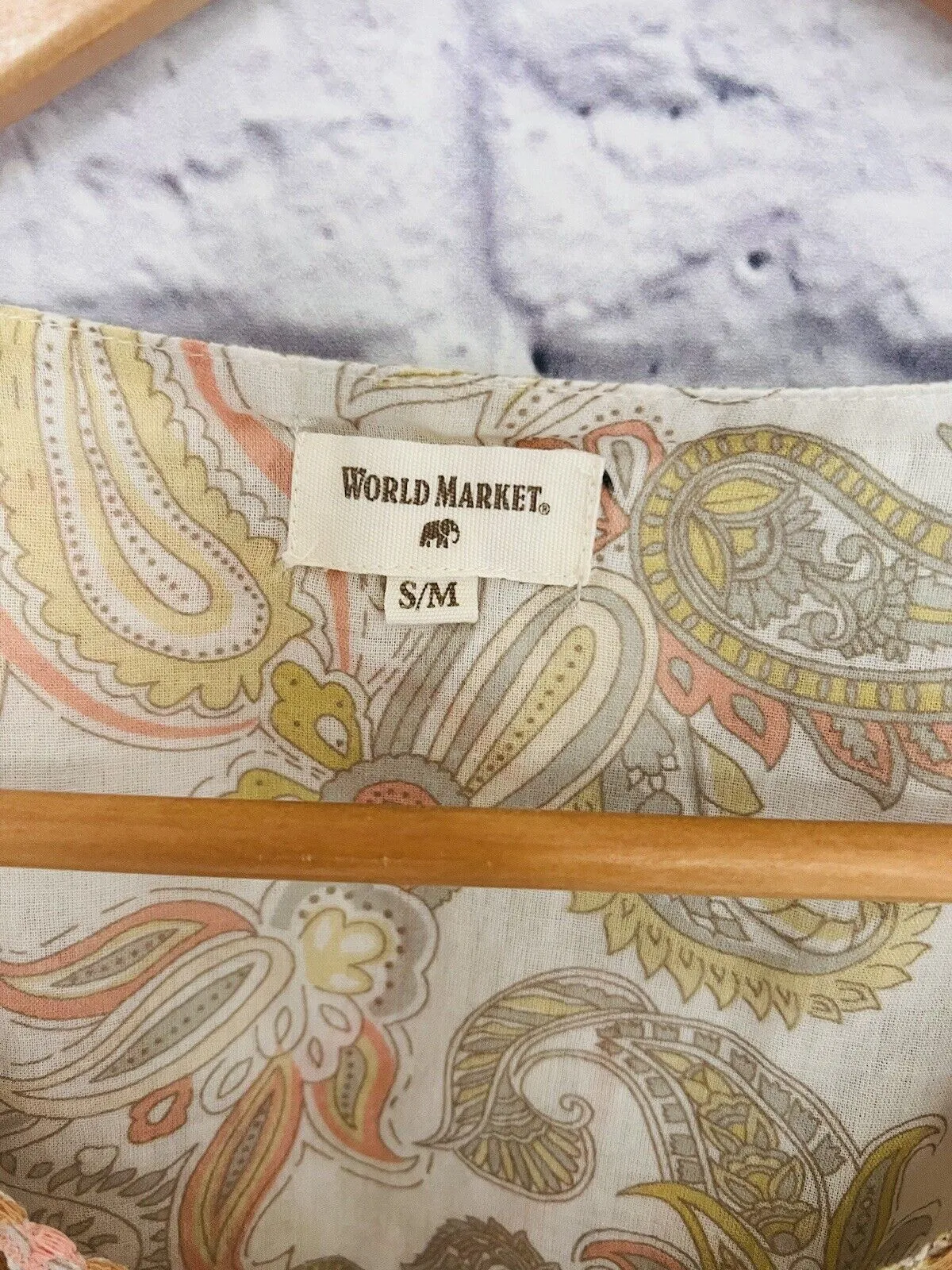 WORLD MARKET Paisley Top Sz S/M Embroidered Pastel Lightweight Boho Peasant
