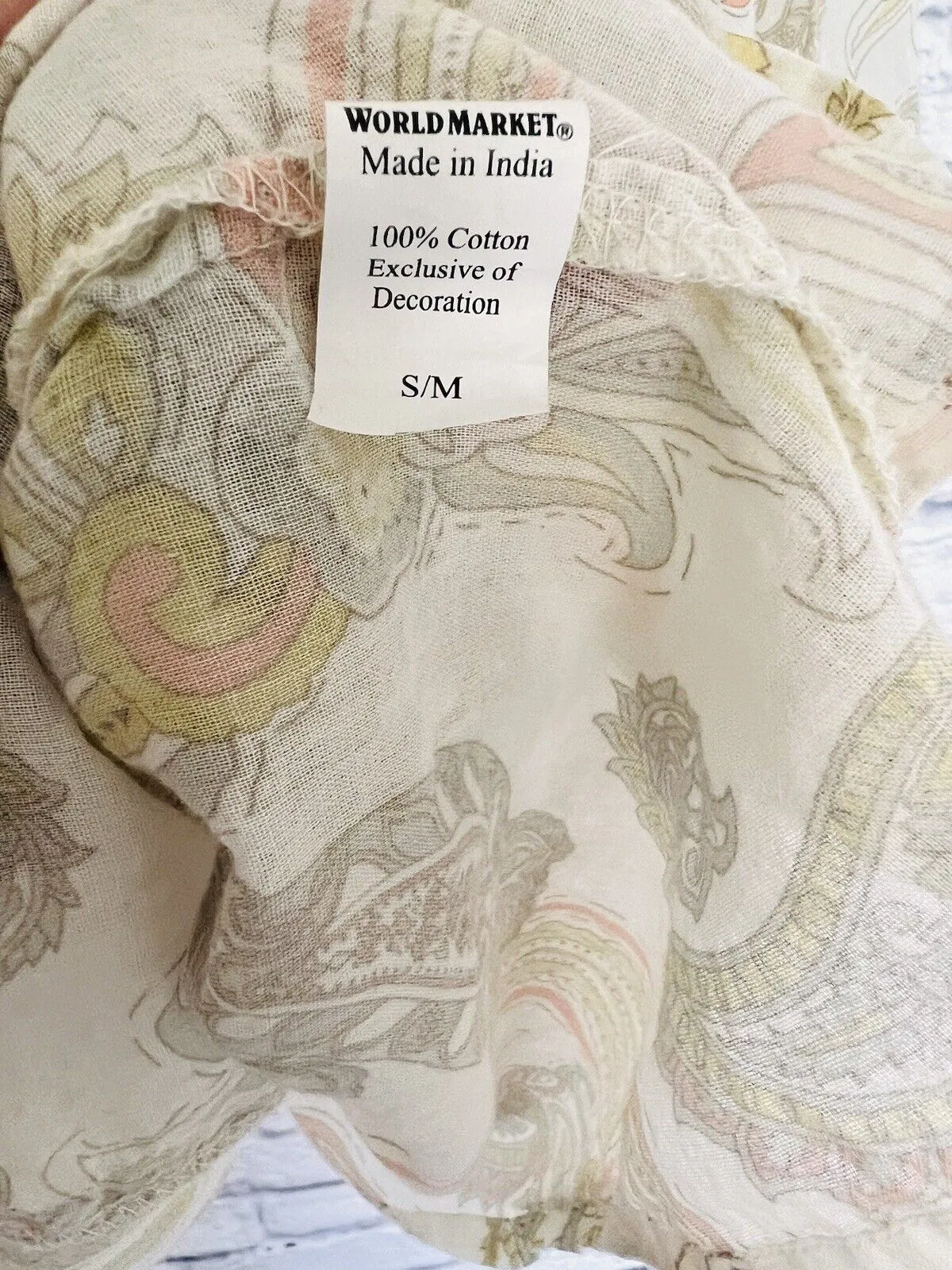 WORLD MARKET Paisley Top Sz S/M Embroidered Pastel Lightweight Boho Peasant