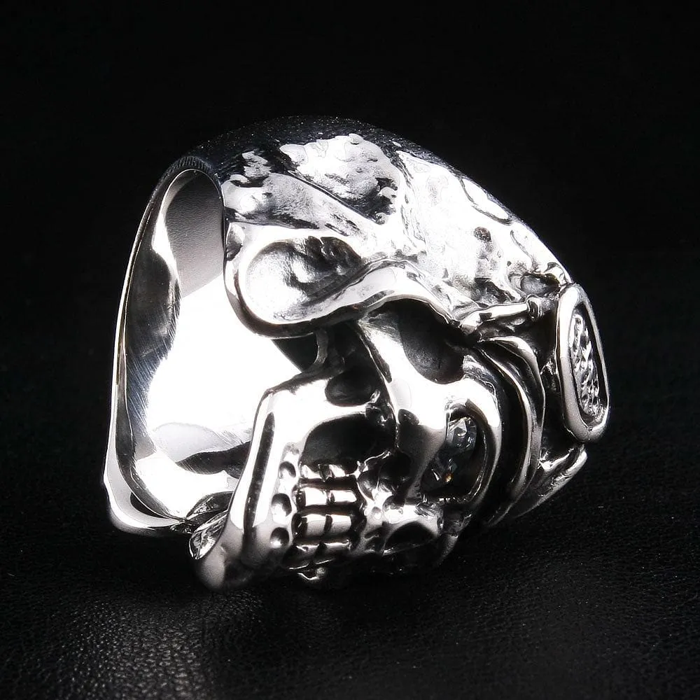 WW2 Axis Aviator Pilot 925 Sterling Silver Skull Ring