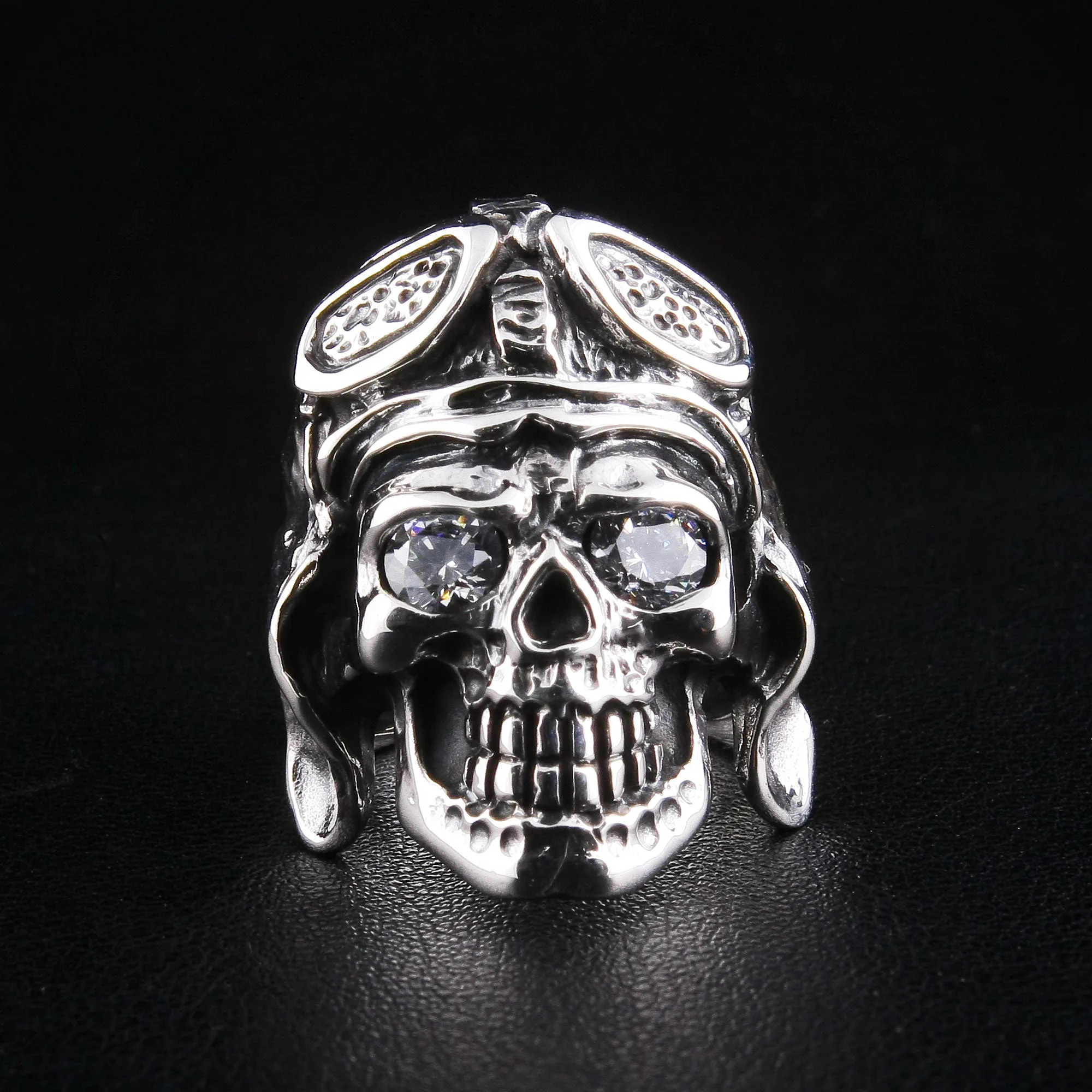 WW2 Axis Aviator Pilot 925 Sterling Silver Skull Ring