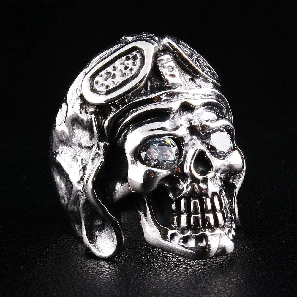 WW2 Axis Aviator Pilot 925 Sterling Silver Skull Ring