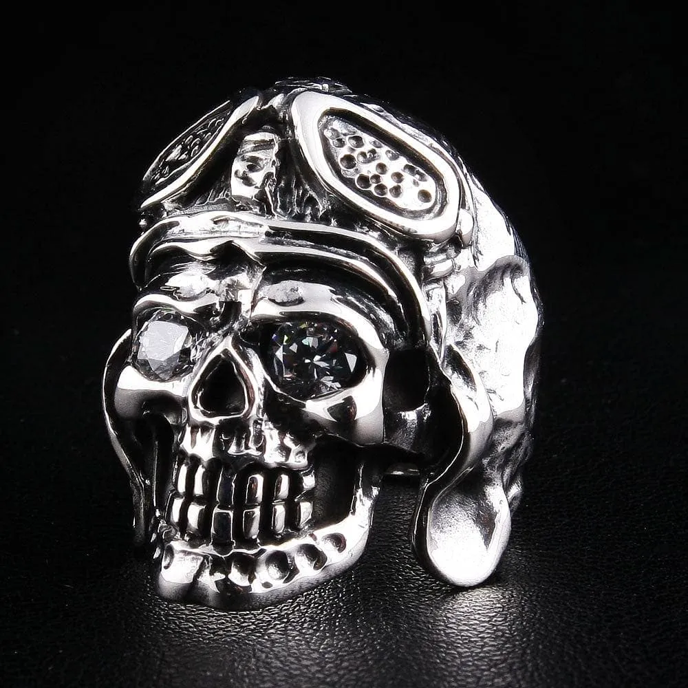 WW2 Axis Aviator Pilot 925 Sterling Silver Skull Ring