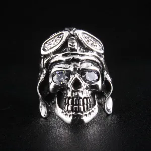 WW2 Axis Aviator Pilot 925 Sterling Silver Skull Ring