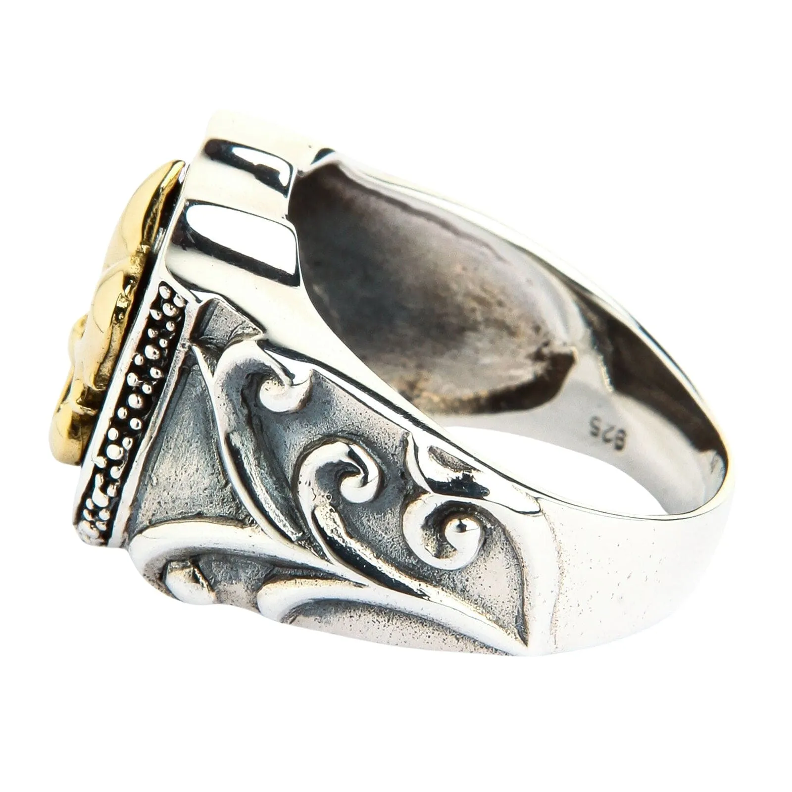 Yellow Gold Fleur De Lis Sterling Silver Medieval Ring