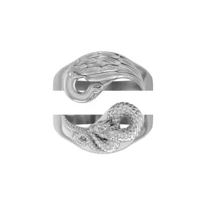 Yin Yang Dragon & Phoenix Ring Set - Sterling Silver