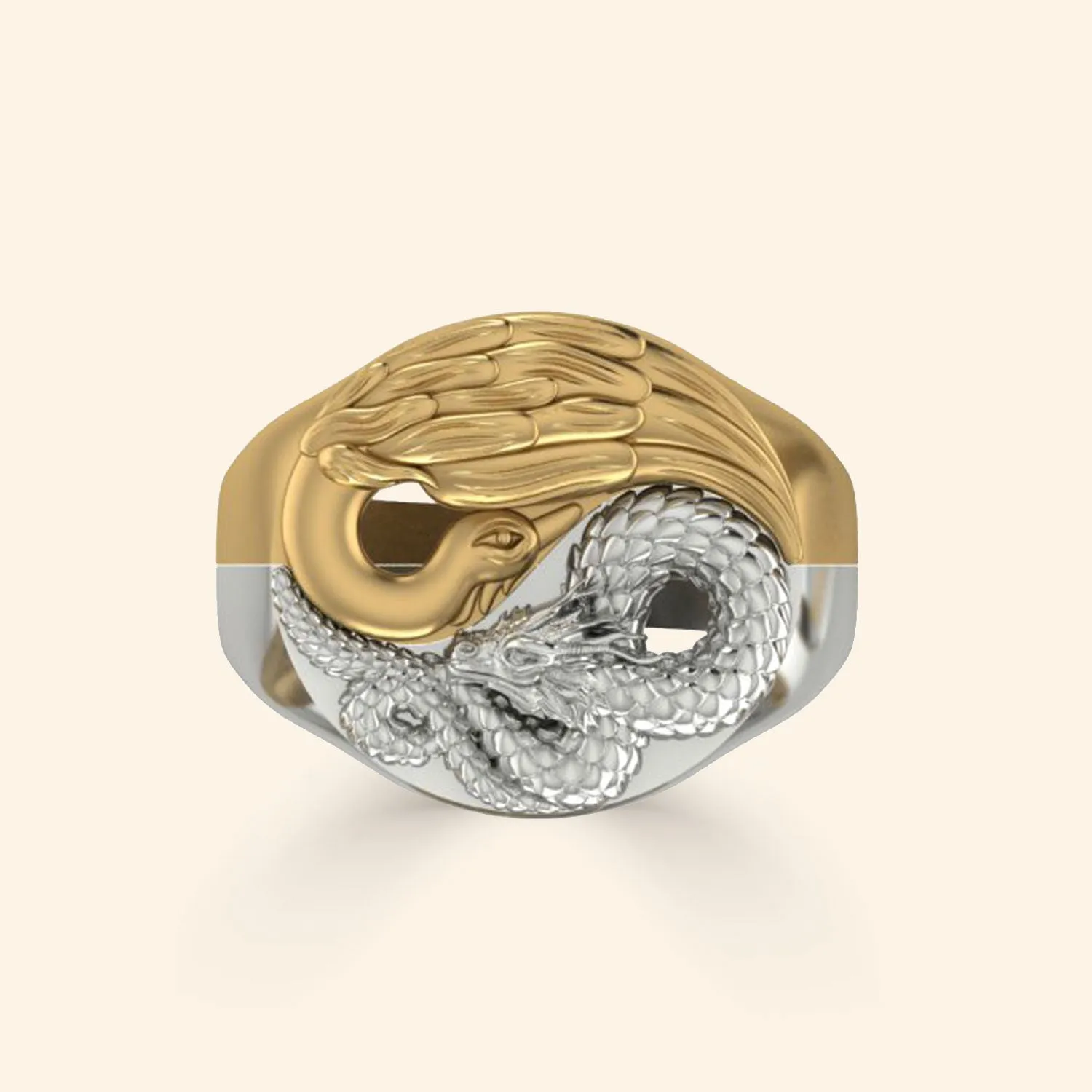 Yin Yang Dragon & Phoenix Ring Set - Sterling Silver