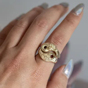 Yin Yang Dragon   Phoenix Ring Set - 14KT Gold