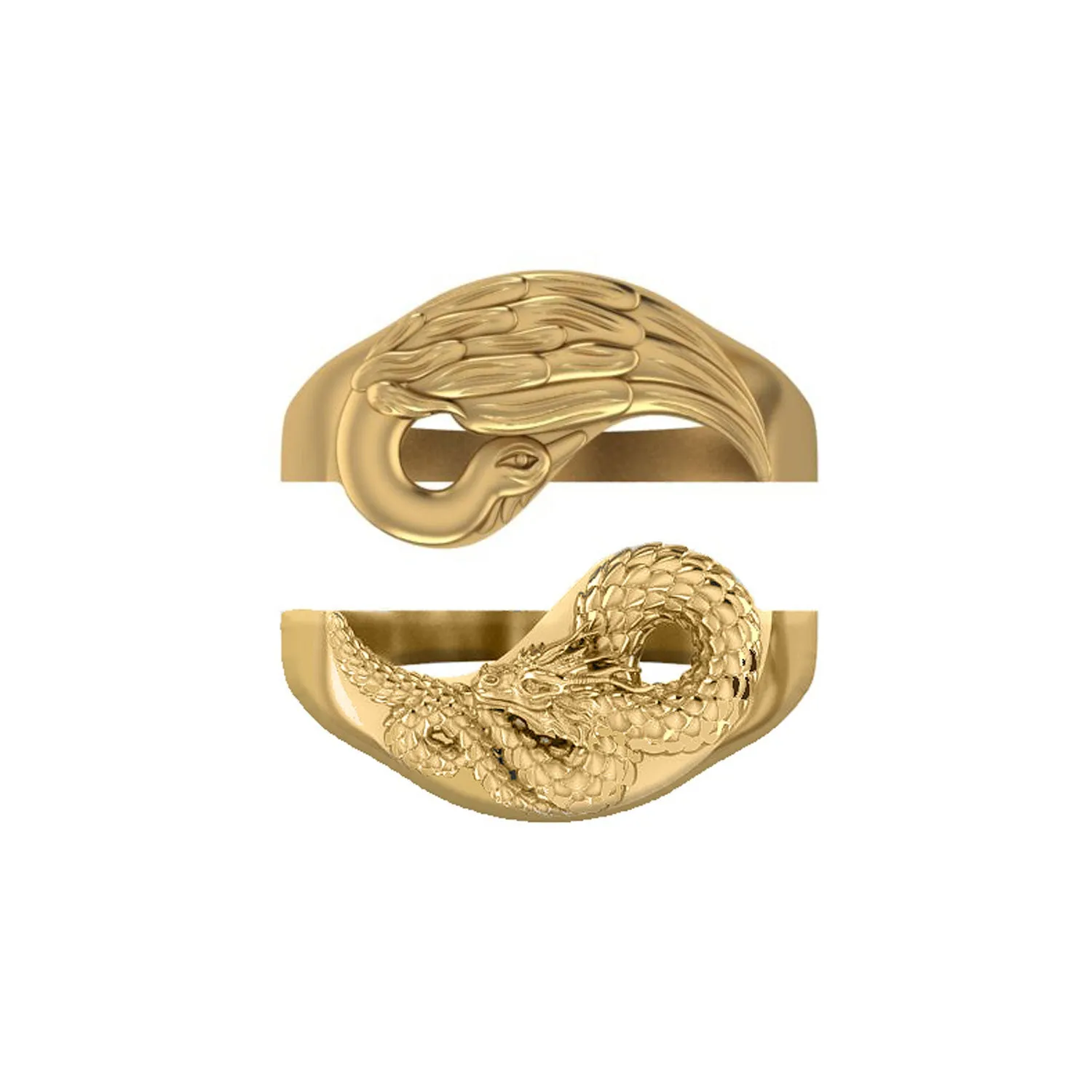 Yin Yang Dragon   Phoenix Ring Set - Brass