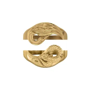 Yin Yang Dragon   Phoenix Ring Set - Brass