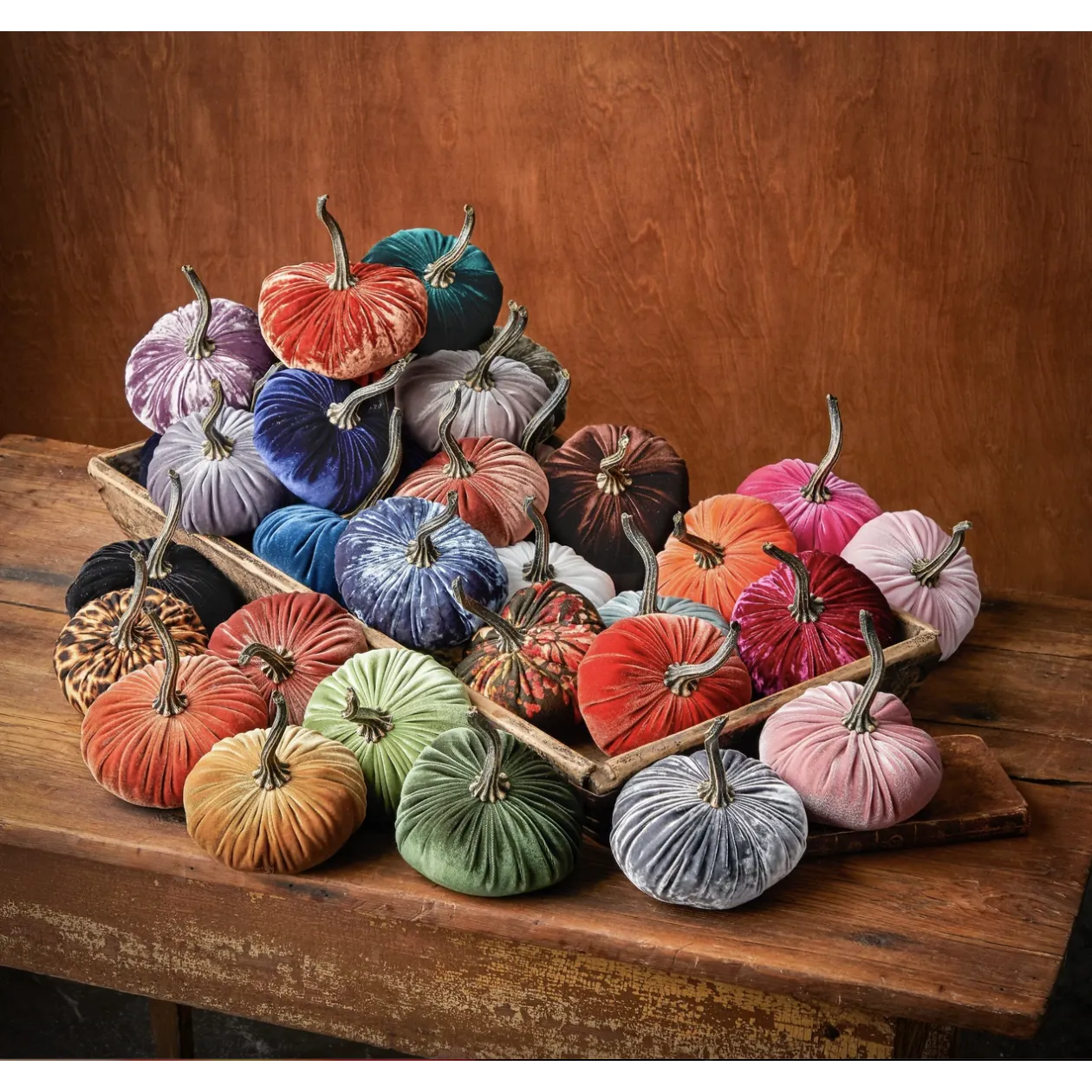 Young's Inc Velvet Covered Fall Pumpkins - Small