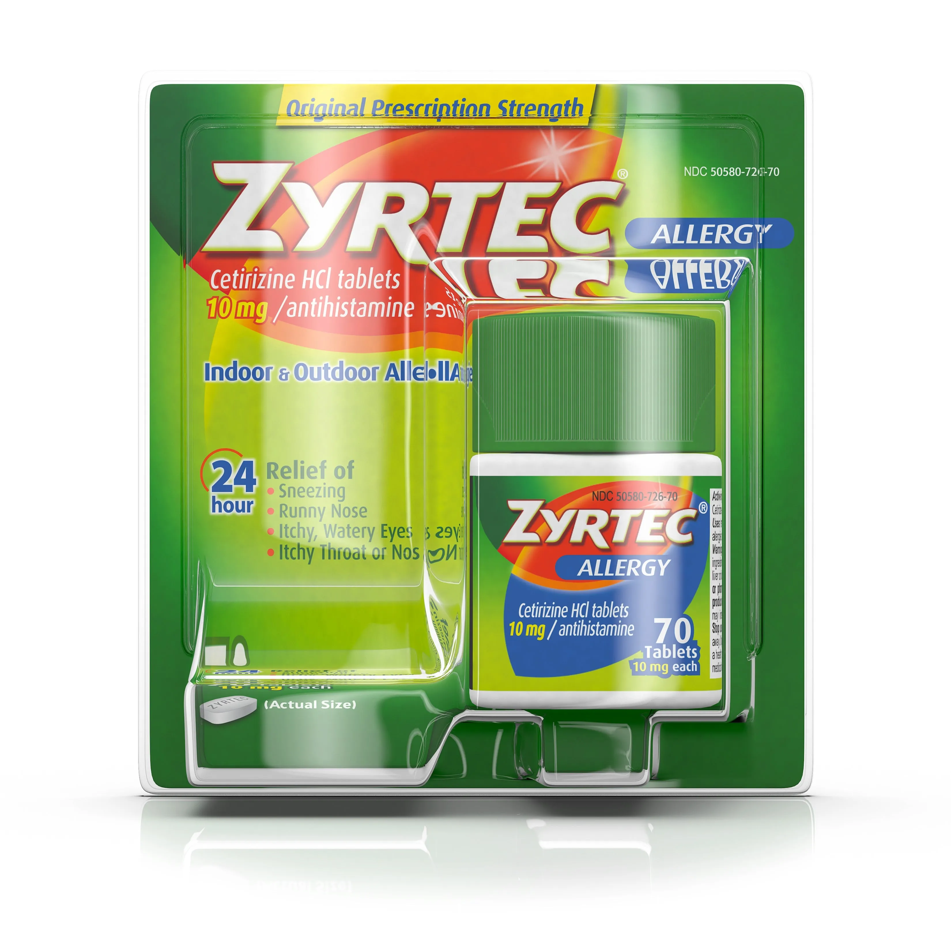 Zyrtec 24 Hour Allergy Relief Tablets with 10 mg Cetirizine HCl, 70 Ct